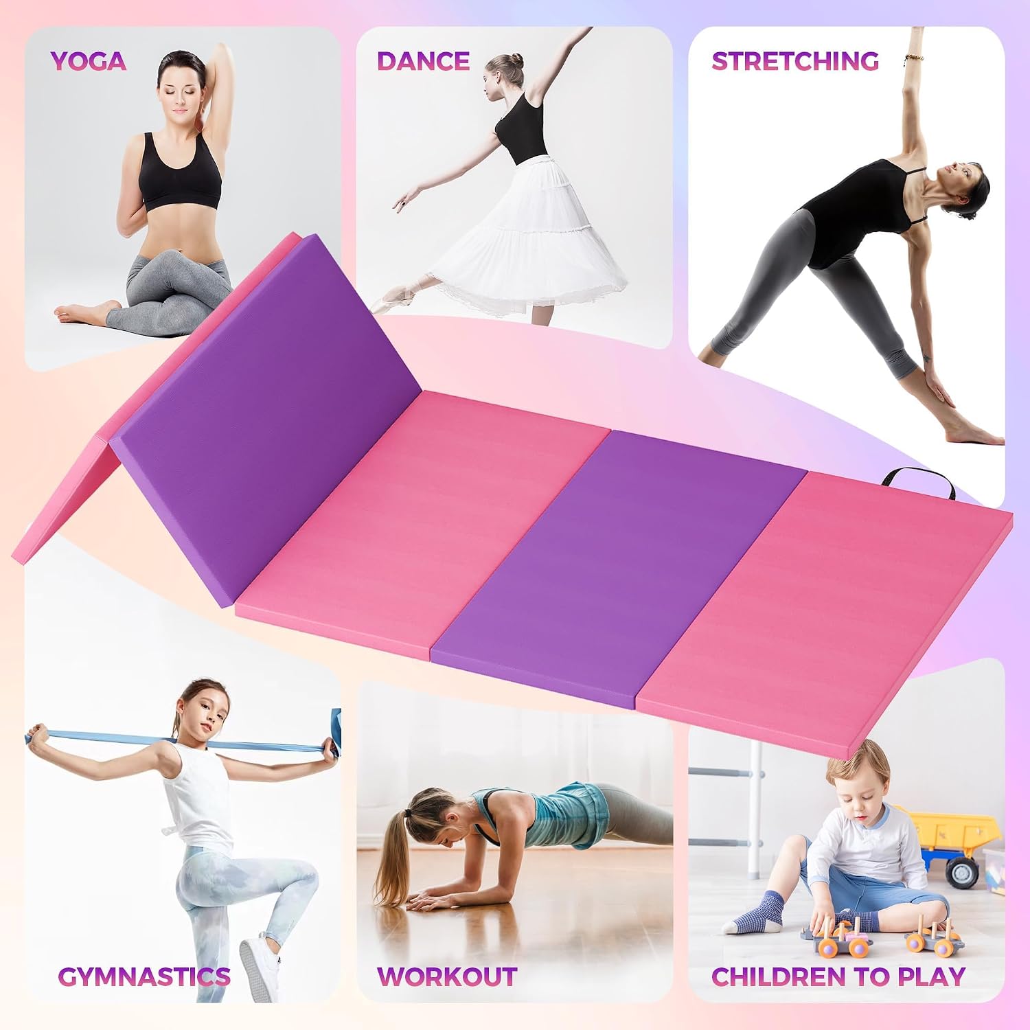 Pilates Yoga Matte - Opvouwbare yogamat, gymnastiekmat, 5-voudig opvouwbare oefenmat